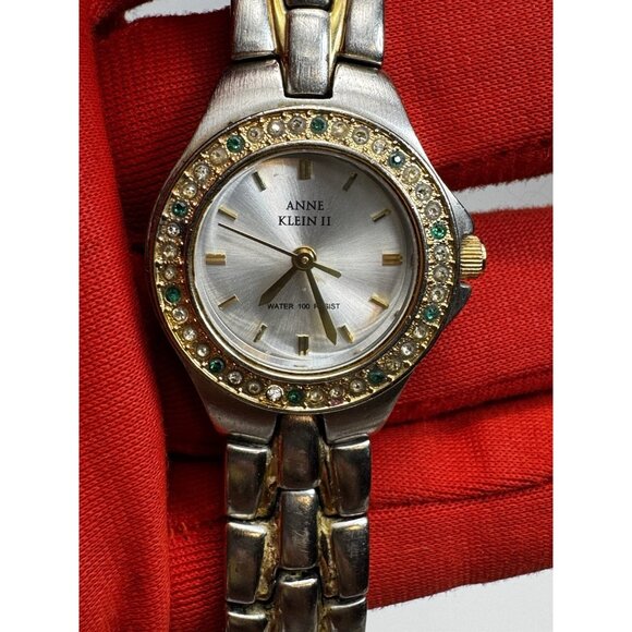 Anne Klein Ladies Two Tone 100 Ft Water Resistant Rhinestones Working 6.1/4" - Picture 2 of 7